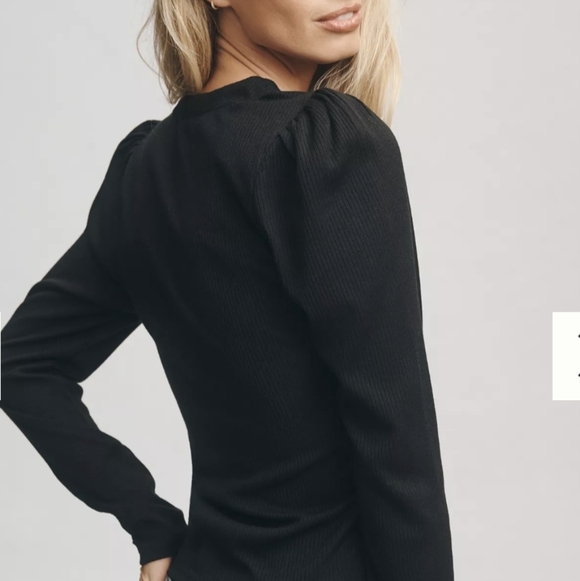Long Sleeve Sibyl Top In Black Rib Knit With Puff Sleeves Size M - Picture 8 of 16